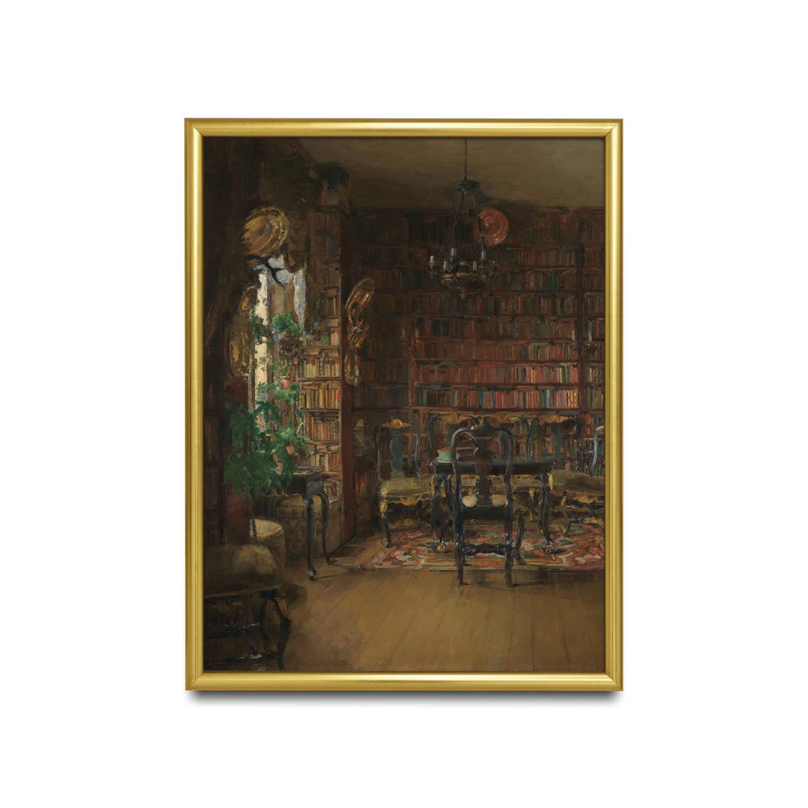 Antique Library Interior With Bookshelves Painting Fine Art Poster - Image 2