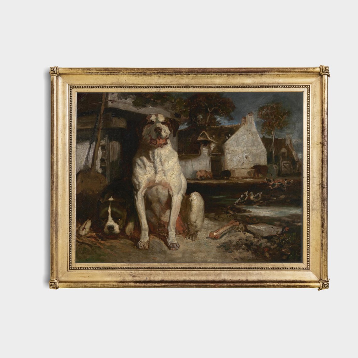 Two Farm Dogs Resting in Farmyard Vintage Country Animal Poster - Image 4