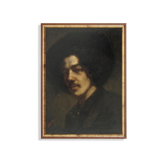 Printed And Shipped Vintage Gentleman Portrait Antique Man Portrait Oil Painting Print Moody Rustic Fine Art Man With Hat