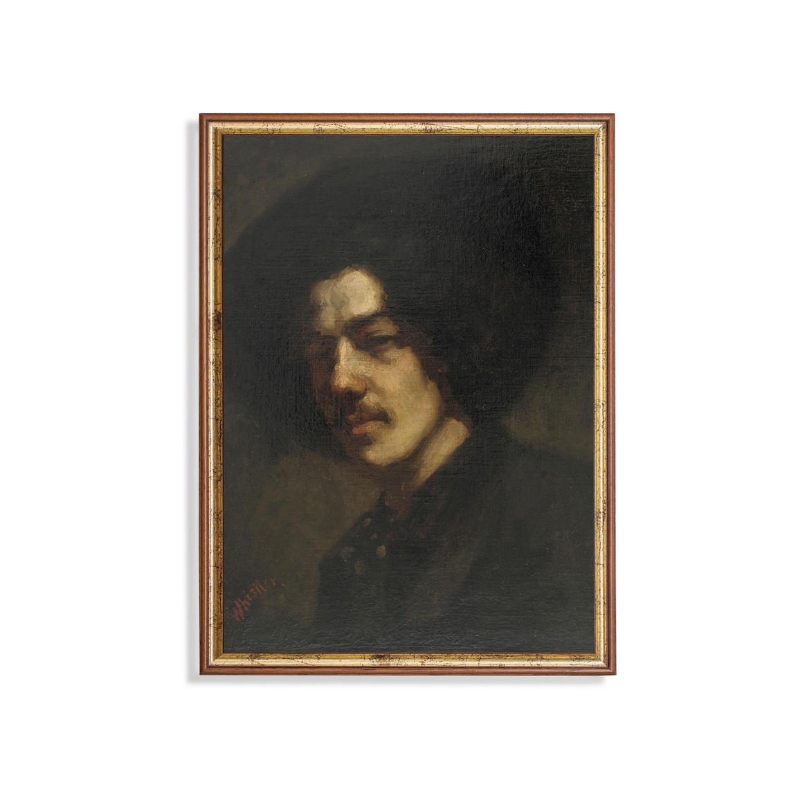 Dark Oil Portrait Of A Man In A Hat By Whistler Vintage Poster