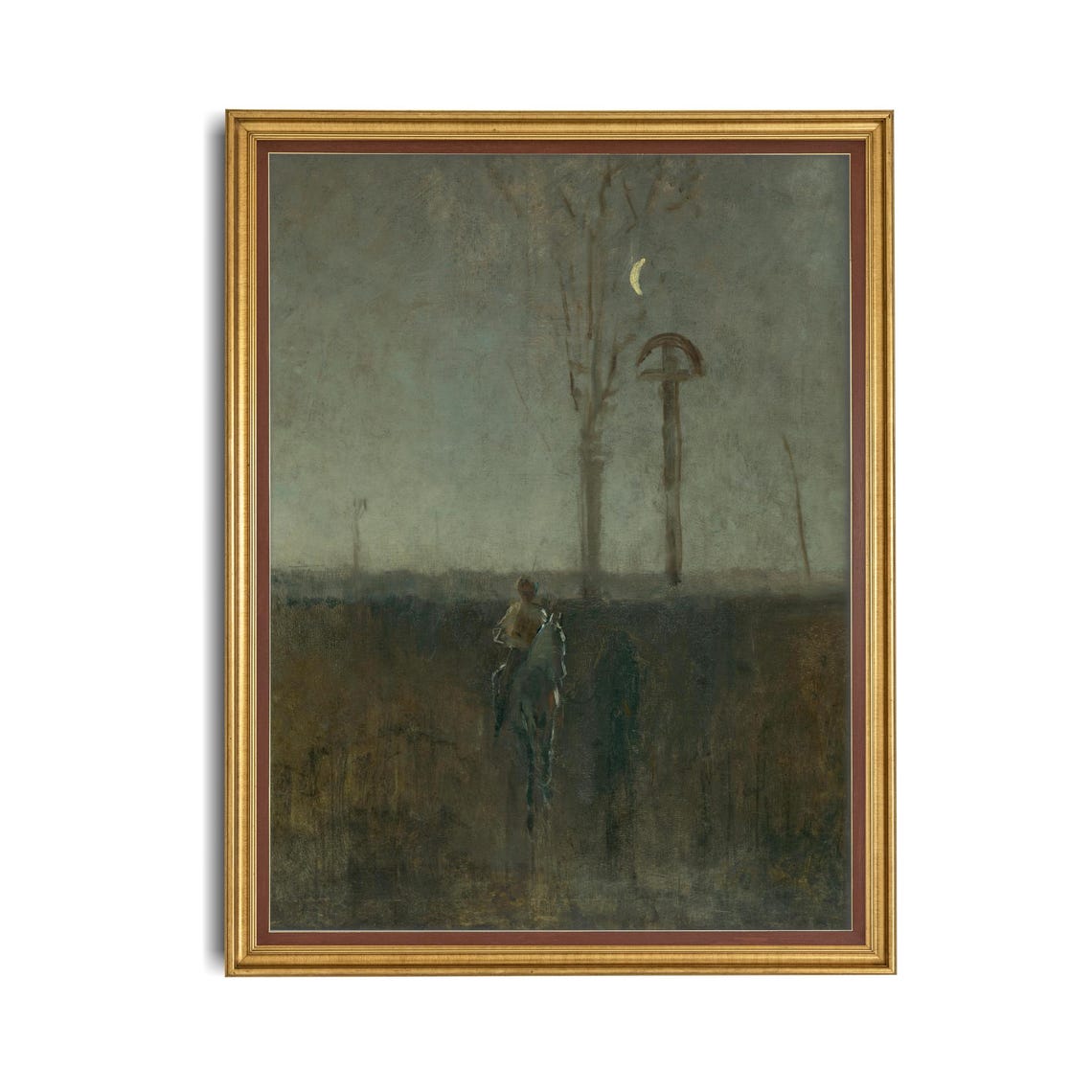 Moonlit Night Rider on Horseback Dark Tonal Landscape Poster - Image 4