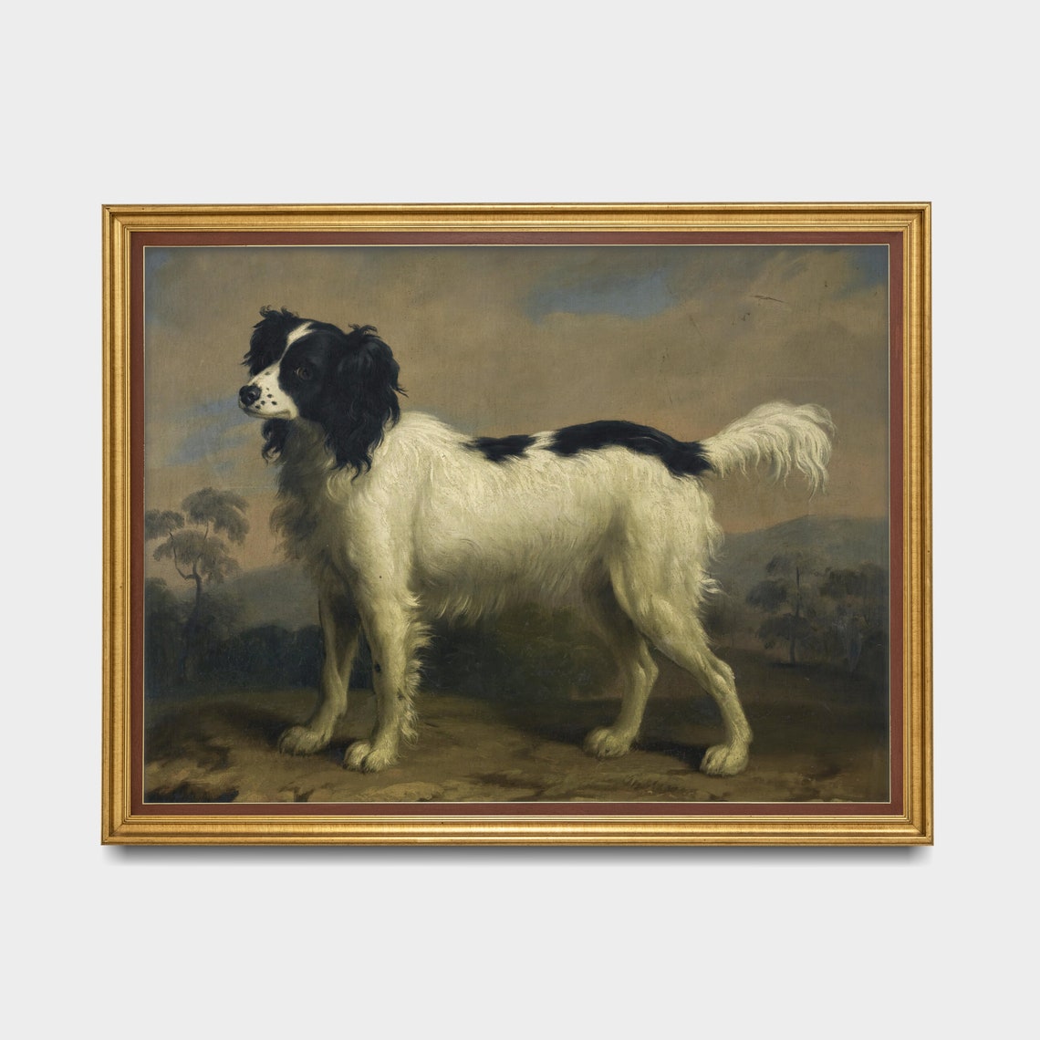 Black And White Spaniel Standing In Landscape Vintage Dog Poster - Image 3