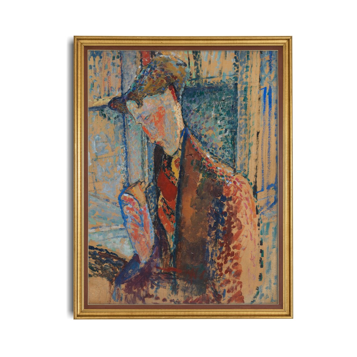 Pointillist Portrait of a Gentleman Wearing a Cap Vintage Poster - Image 2