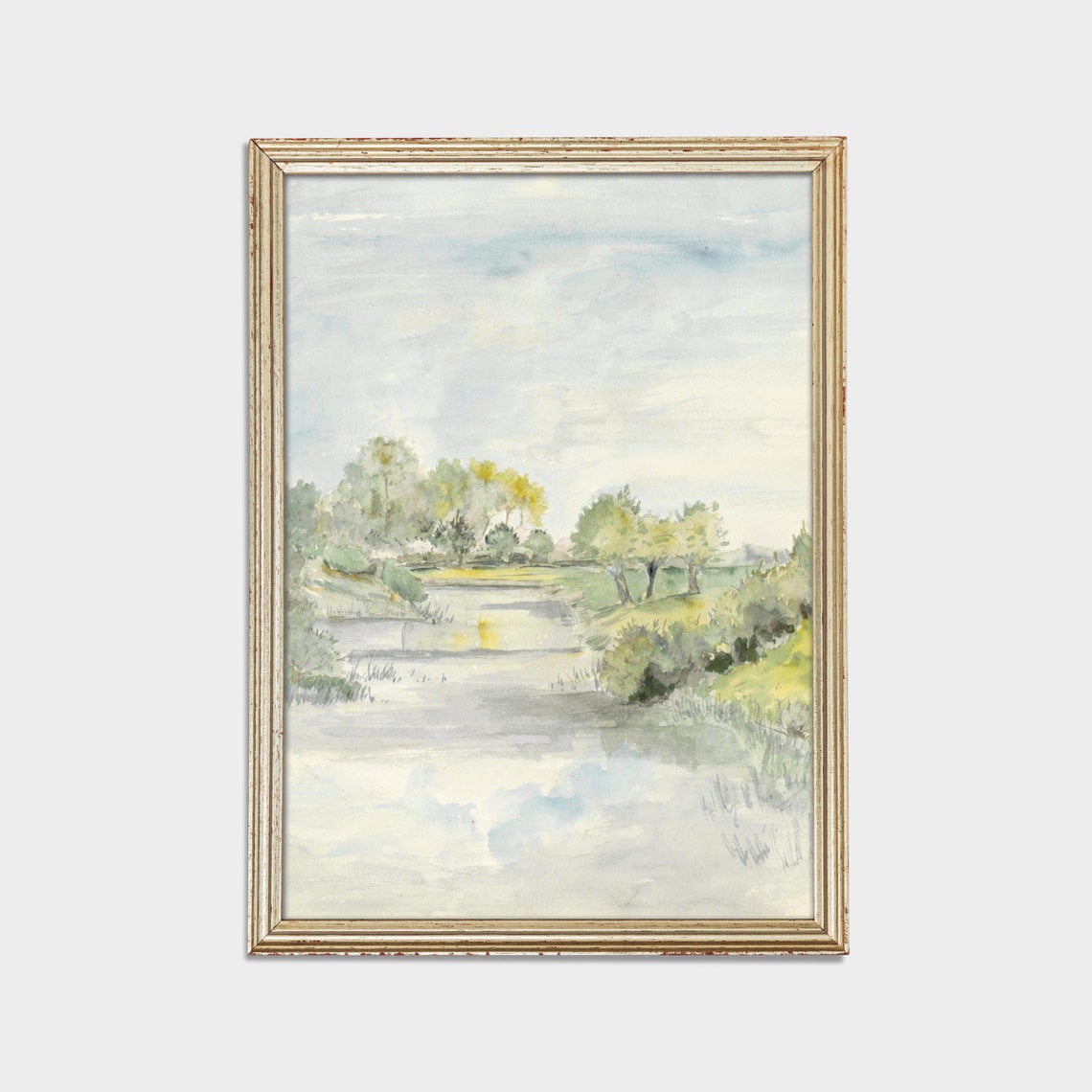 Serene River Winding Through Pale Trees Soft Watercolor Poster - Image 2