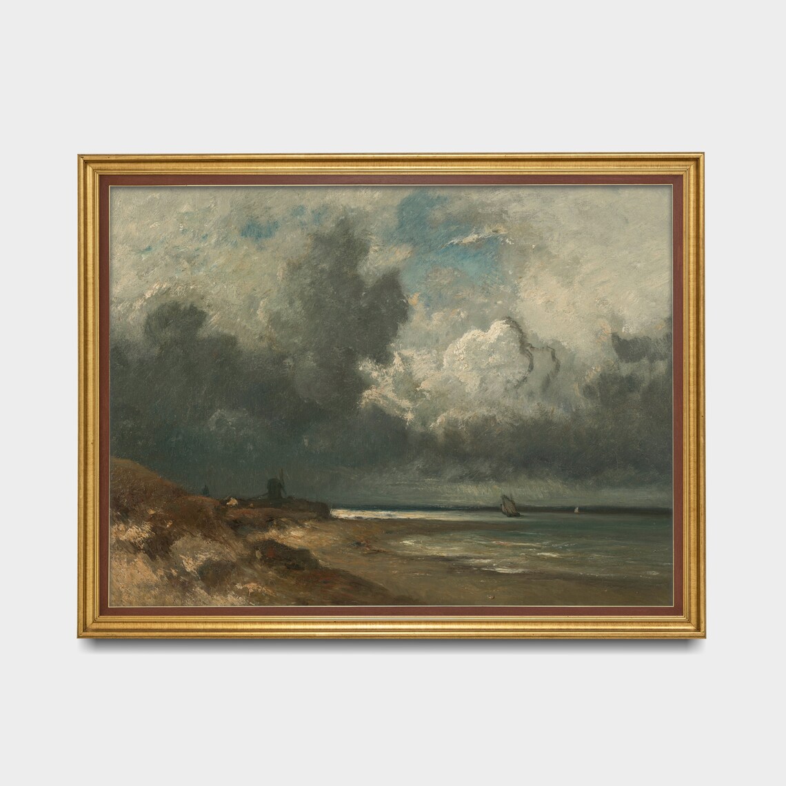 Moody Stormy Coastline Sailboat Vintage Seascape Painting Poster - Image 2