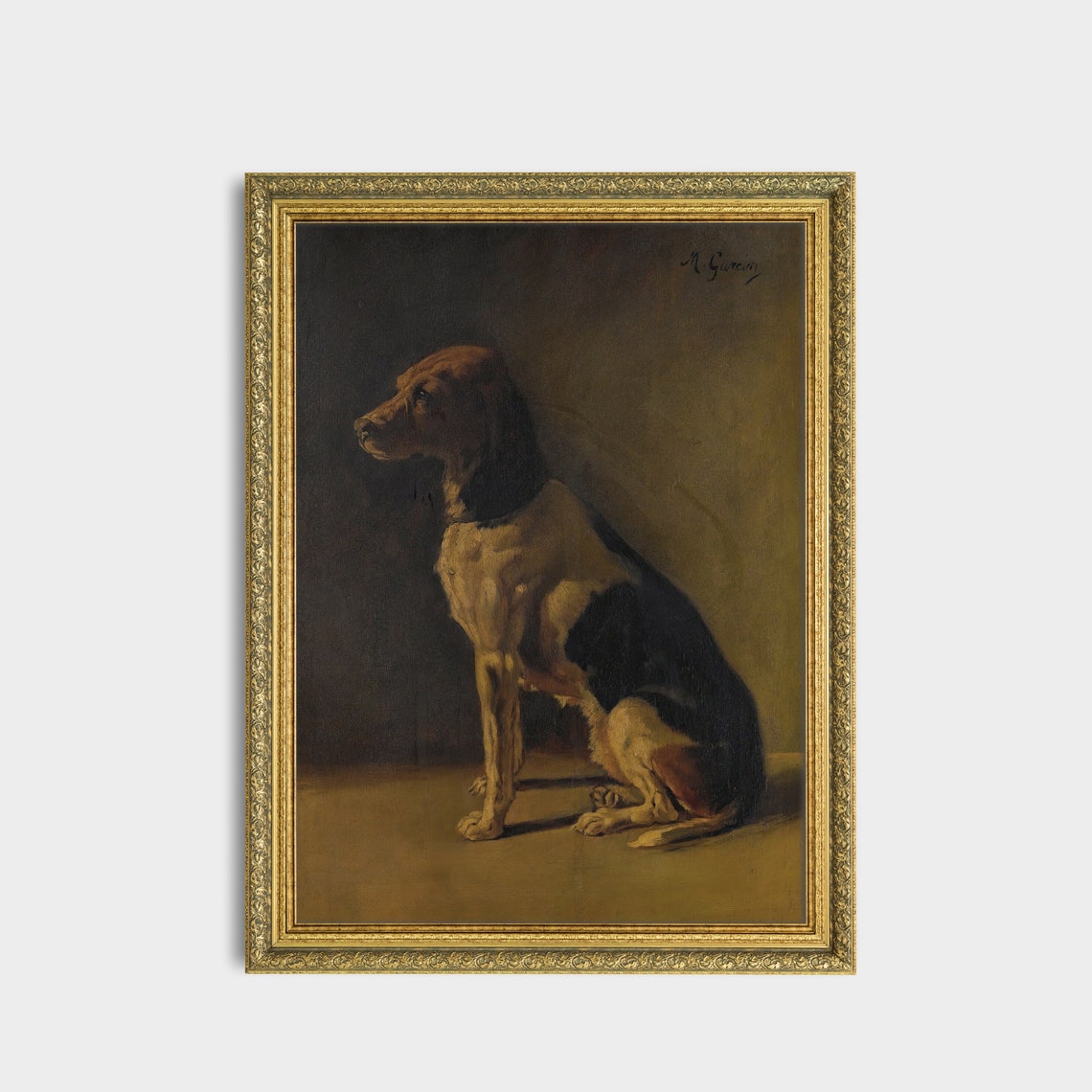 Moody Antique Hound Dog Portrait Seated Against a Dark Backdrop Poster - Image 3