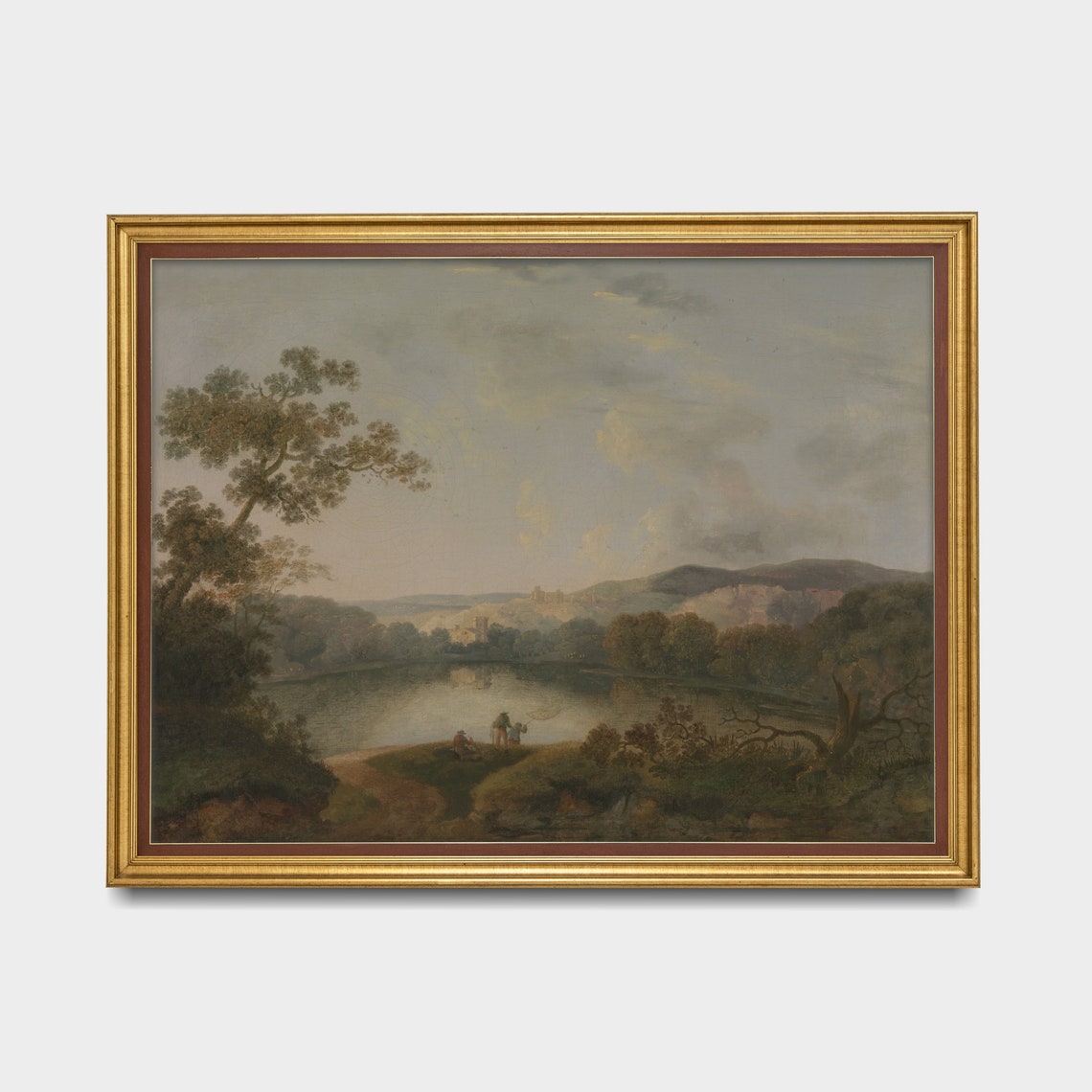Tranquil Lake with Distant Mountains and Figures on the Shore Poster - Image 5