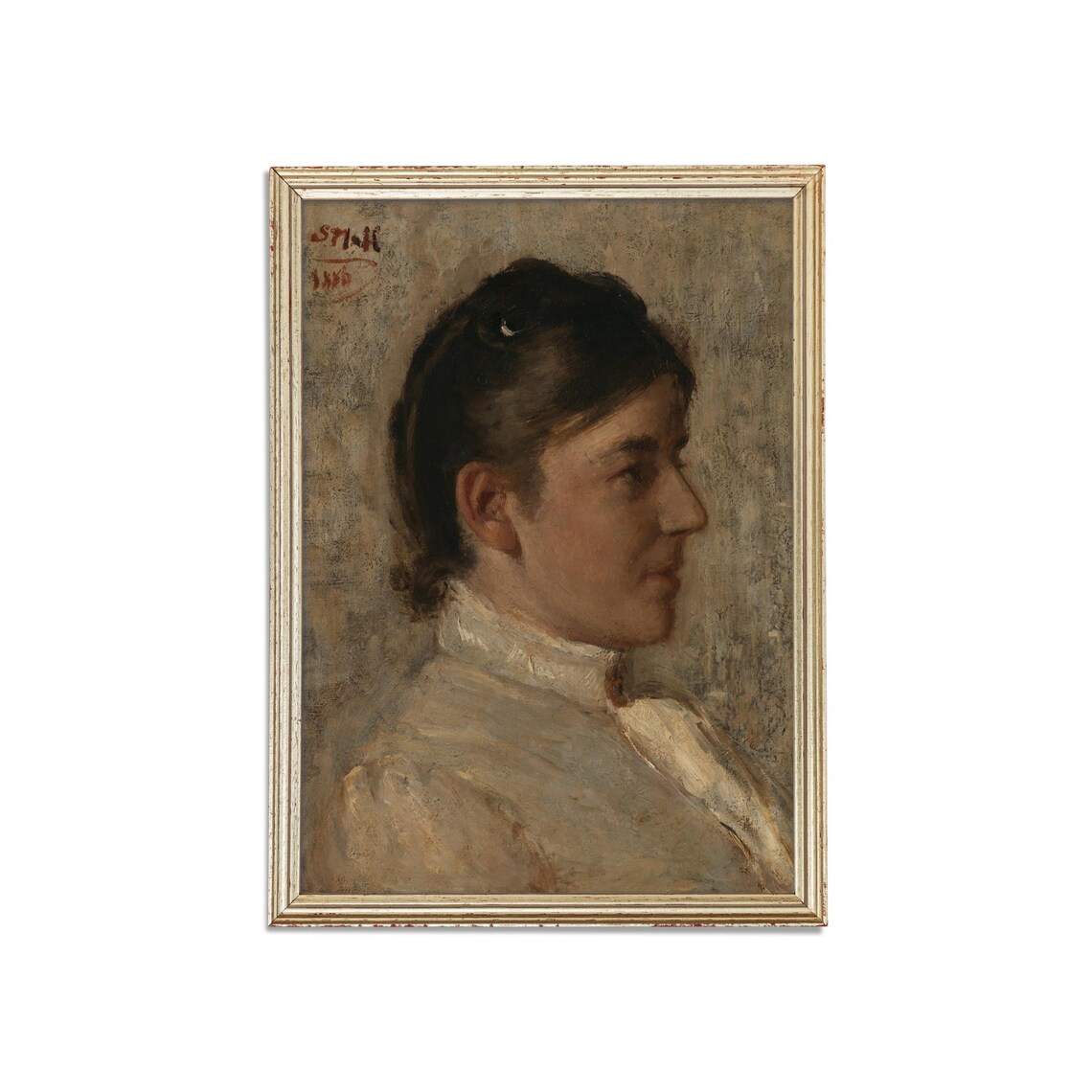 Young Woman in Profile Dated 1890 Classic Vintage Portrait Poster - Image 3