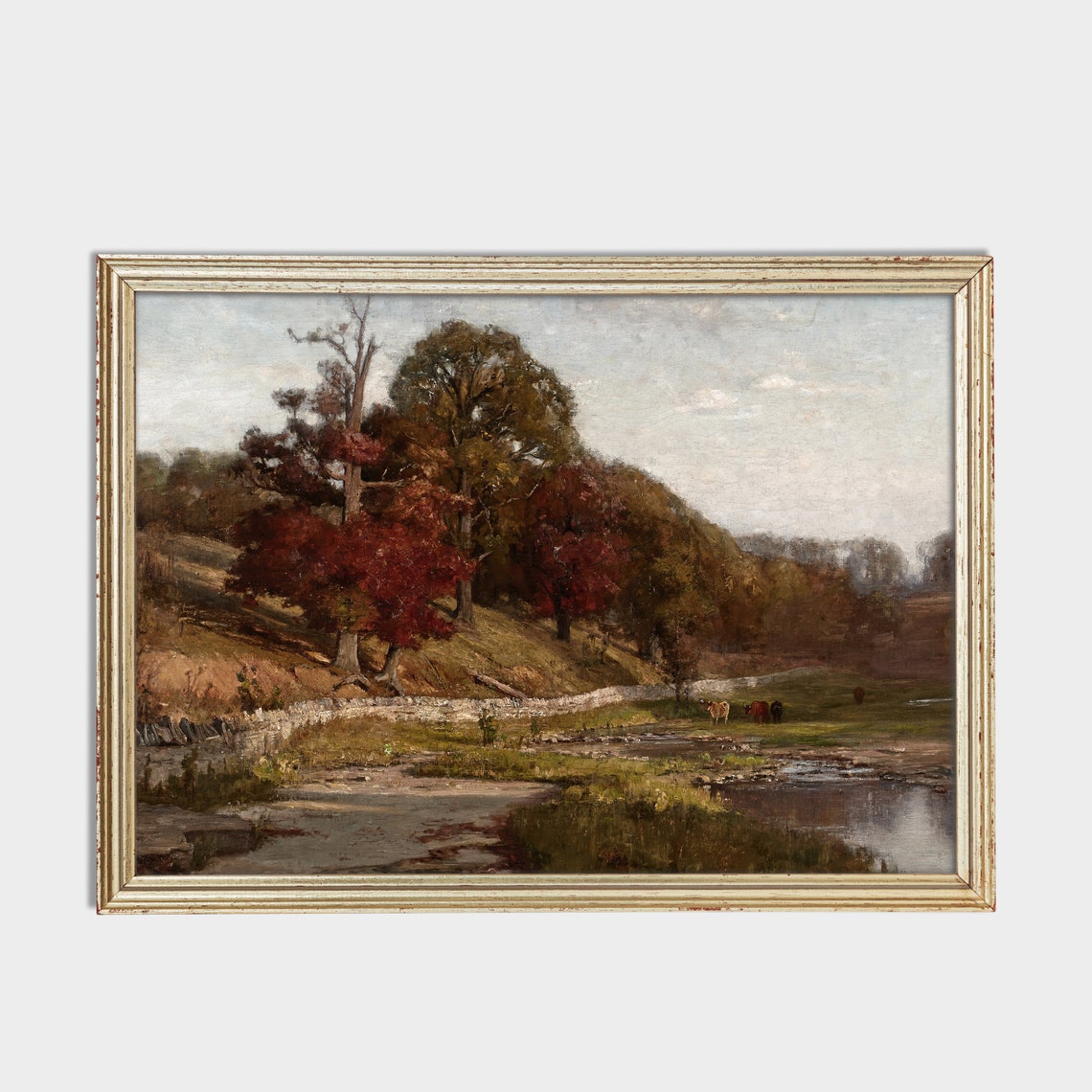 Vintage Fall Landscape Antique Fall Painting Rustic Moody Forest Print Wall Art Farmhouse Country Decor - Image 4