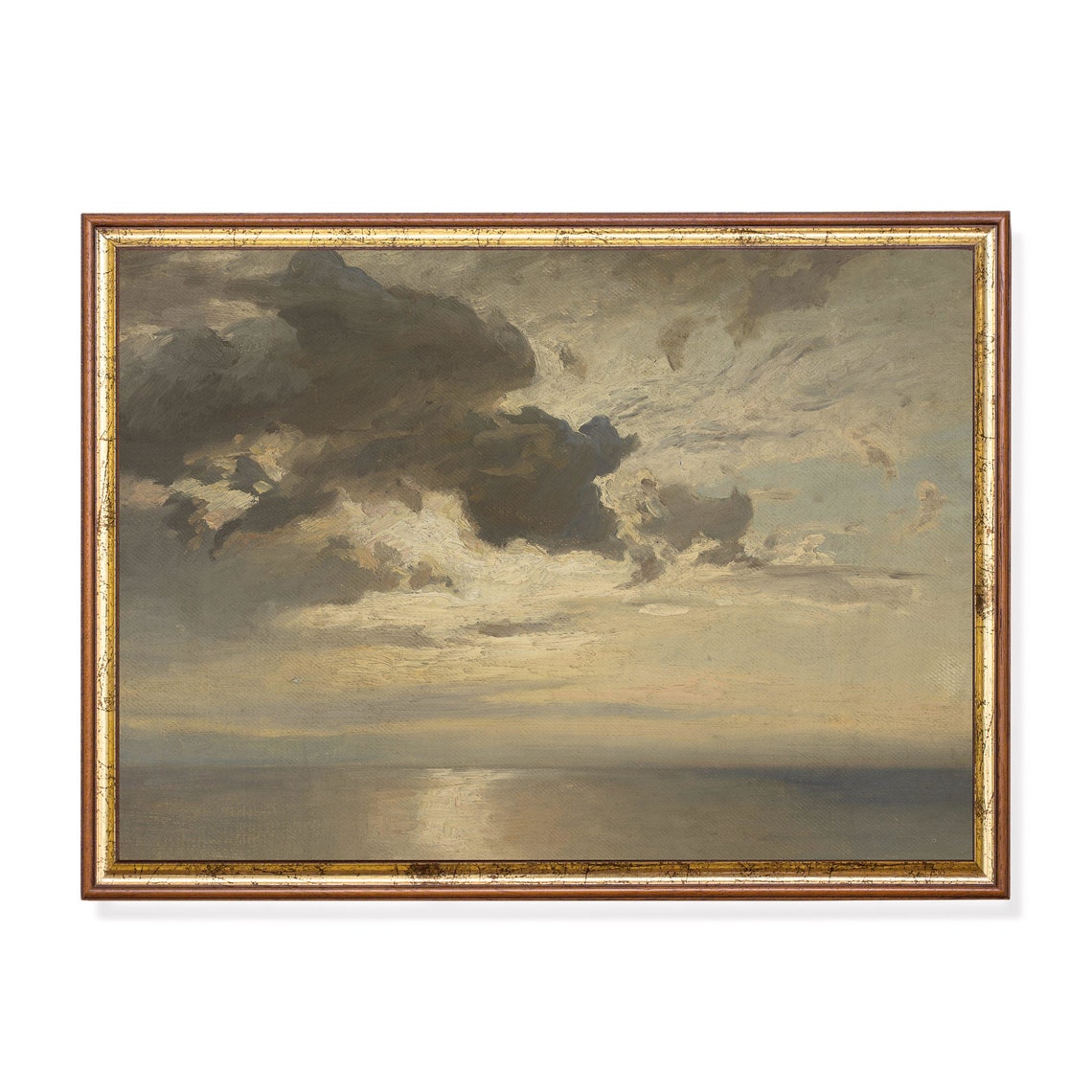 Dramatic Cloud Study Over a Moonlit Sea Antique Skyscape Poster