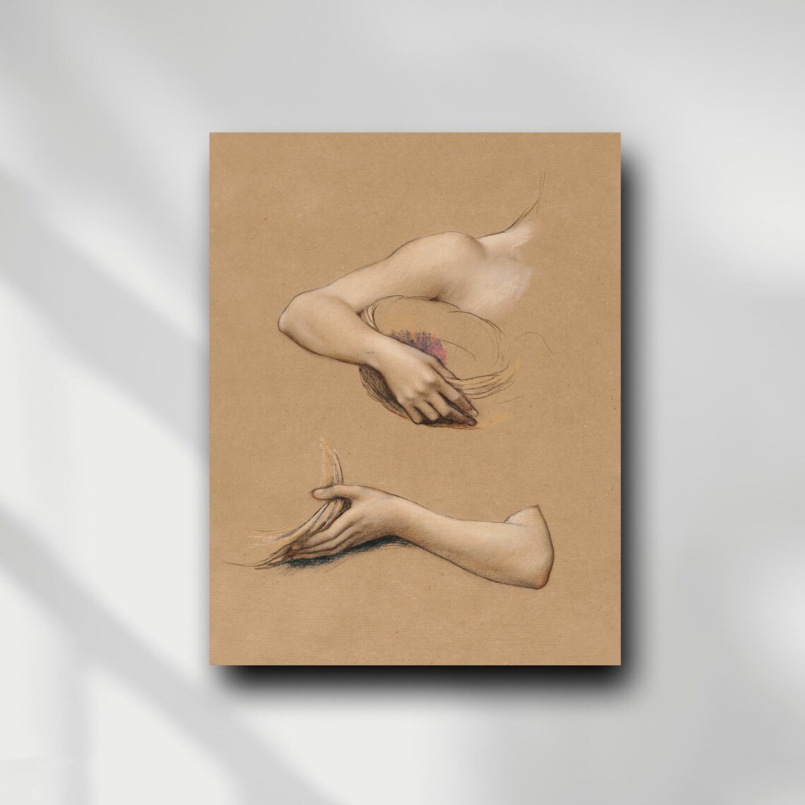 Classical Study Of Arms And Hands Colored Chalk Drawing Poster - Image 4