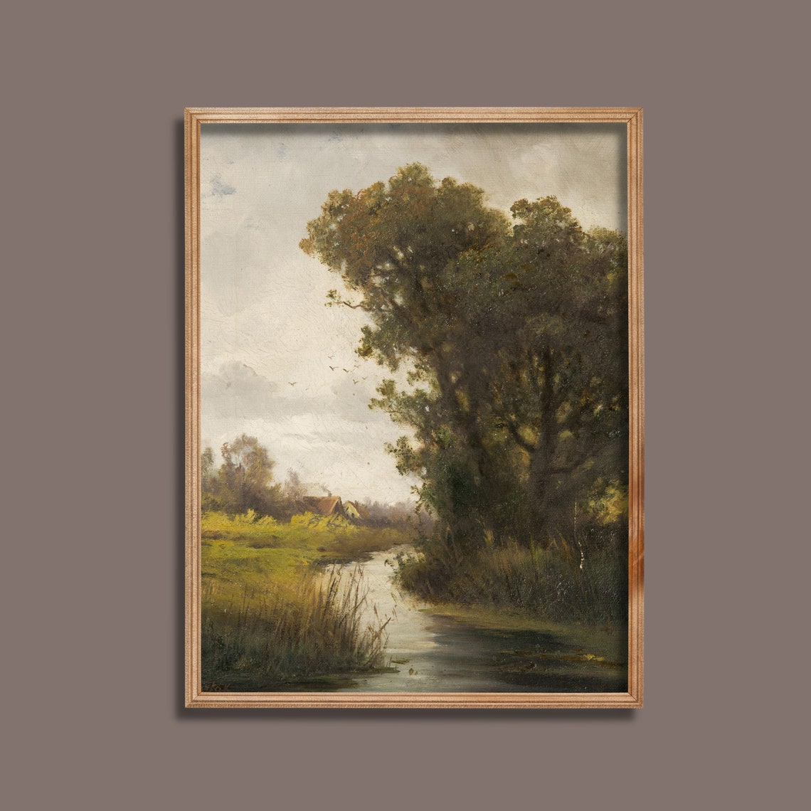 River Winding Past Reeds Under Tall Trees Vintage Landscape Poster - Image 3