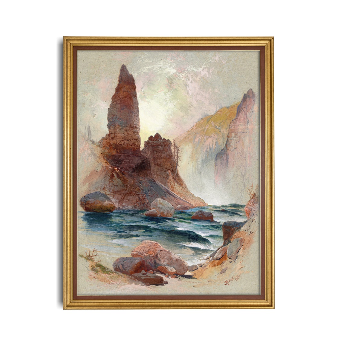 Towering Red Rock Canyon Spire River Vintage Landscape Poster - Image 3
