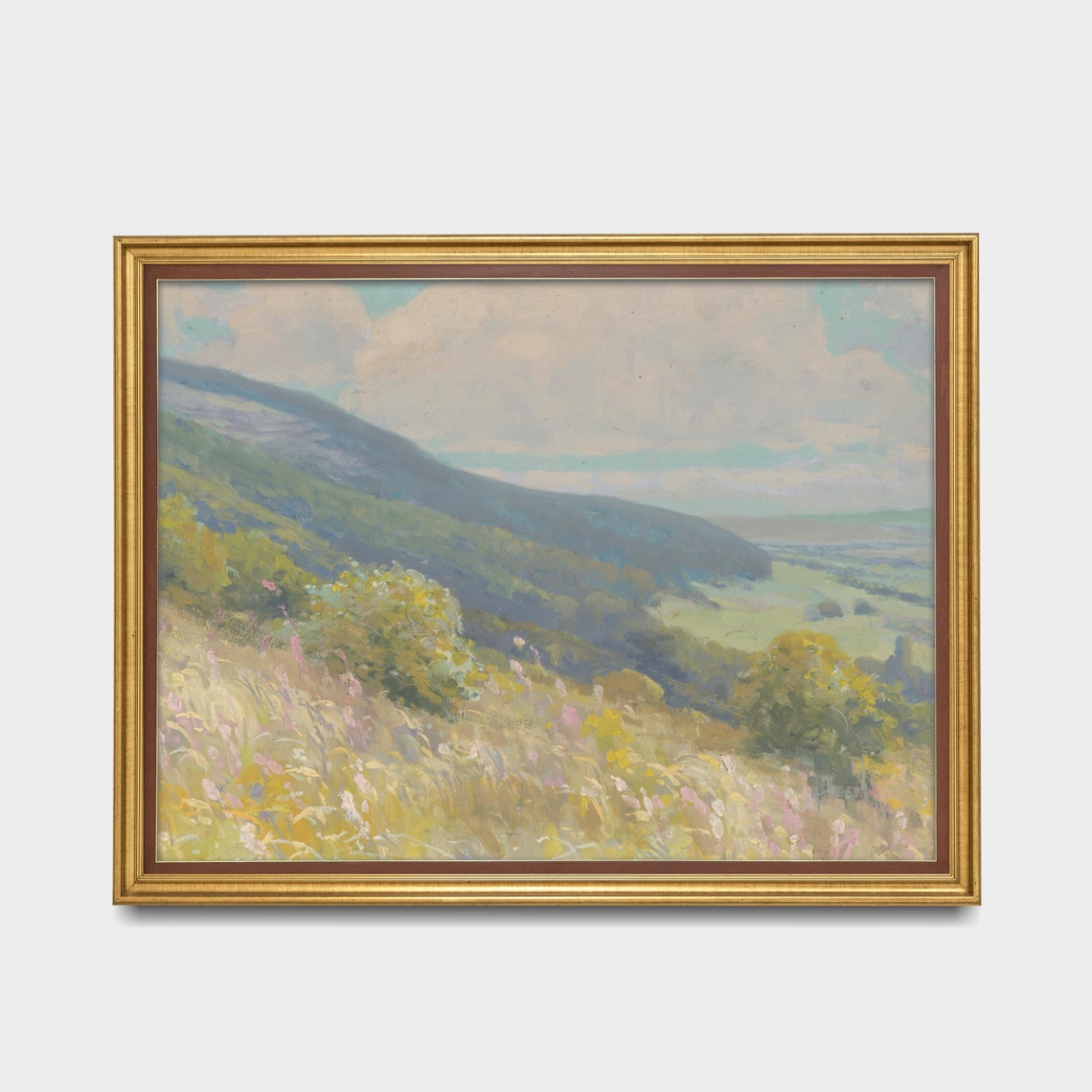 Wildflower Hillside Overlooking Valley Vintage Spring Landscape Poster - Image 2