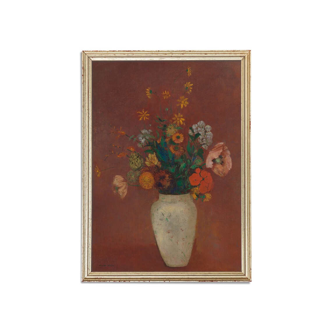 Wildflowers in a White Vase Against a Rust Red Ground Poster - Image 3