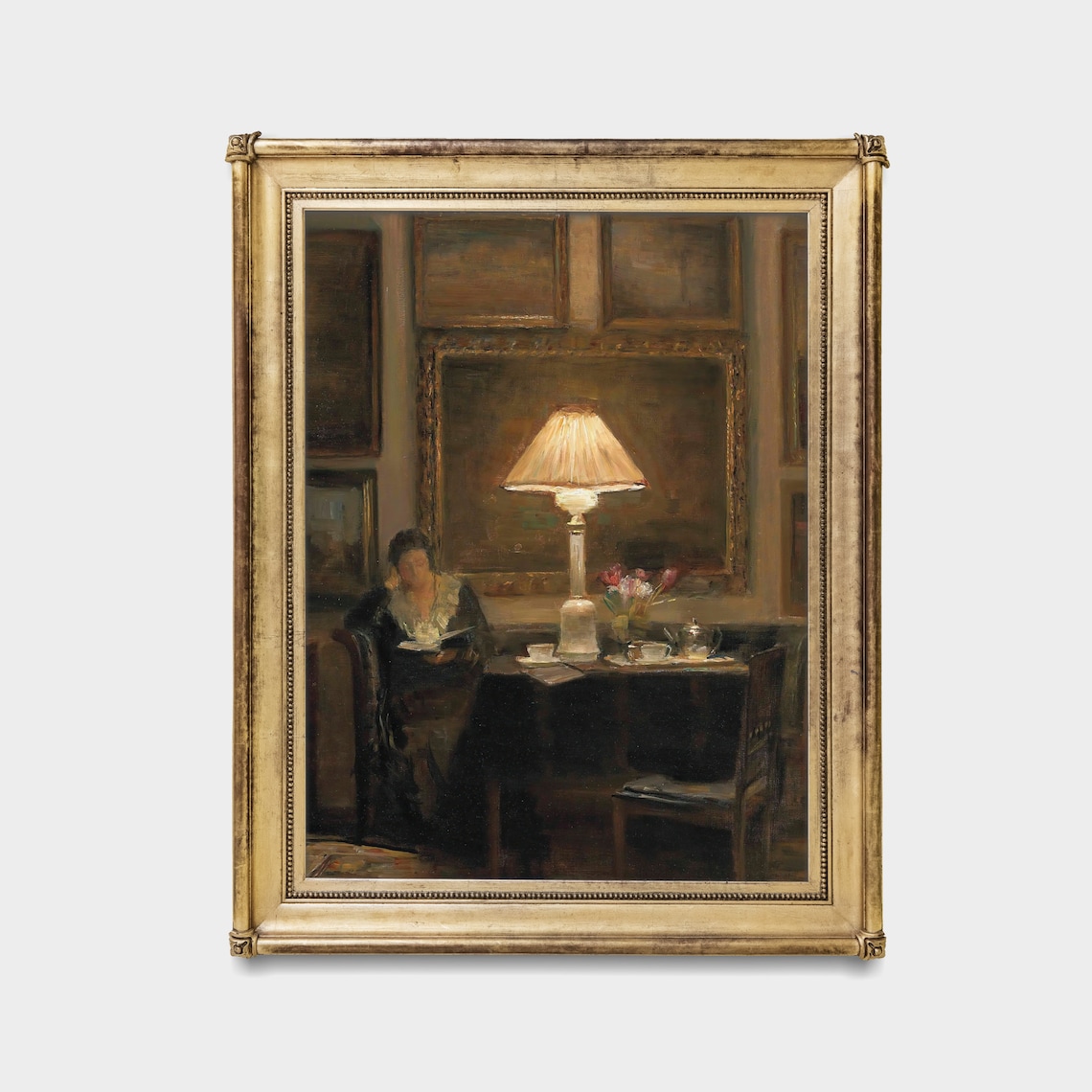 Vintage Woman Reading Book Portrait, Rustic Art Print - Image 2