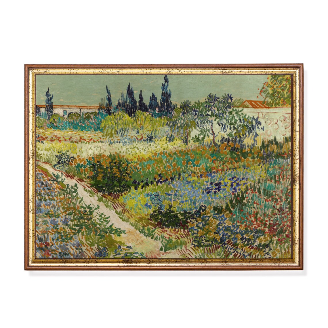 Van Gogh Flowering Garden Cypress Trees Arles Vintage Art Poster