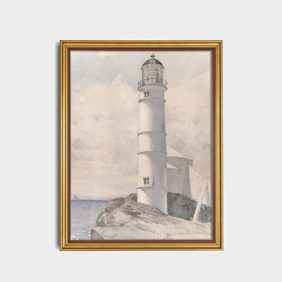 White Lighthouse on a Rocky Coast in Watercolor Coastal Poster - Image 5