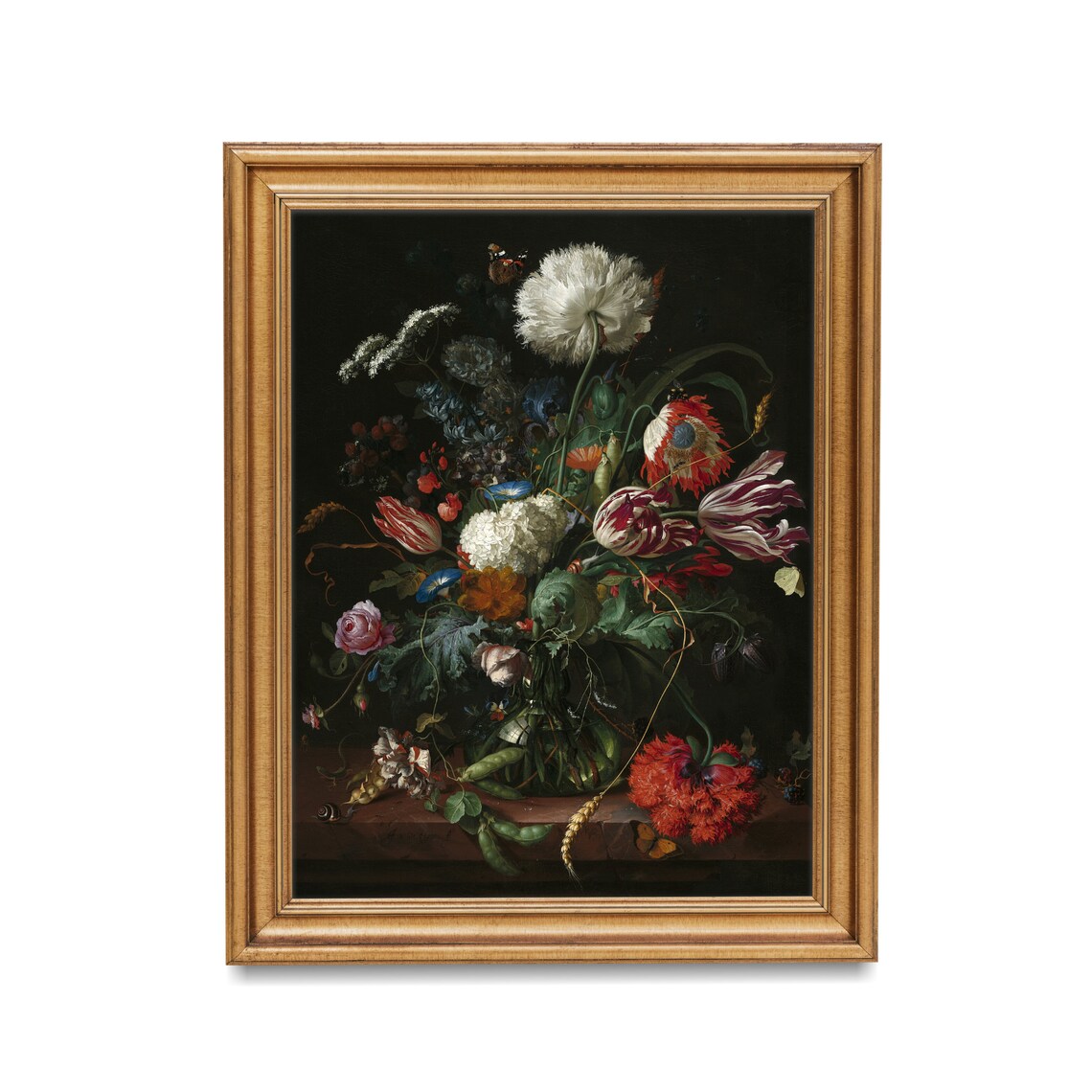 Dutch Floral Still Life with Tulips on Dark Background Poster - Image 2