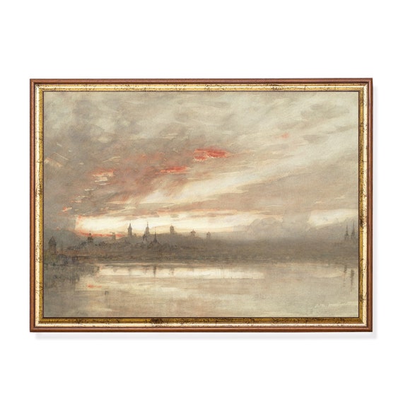 Mailed Print Vintage Landscape Antique Lake Print Neutral Farmhouse Decor Rustic Painting 18th Century Art Print And Ship