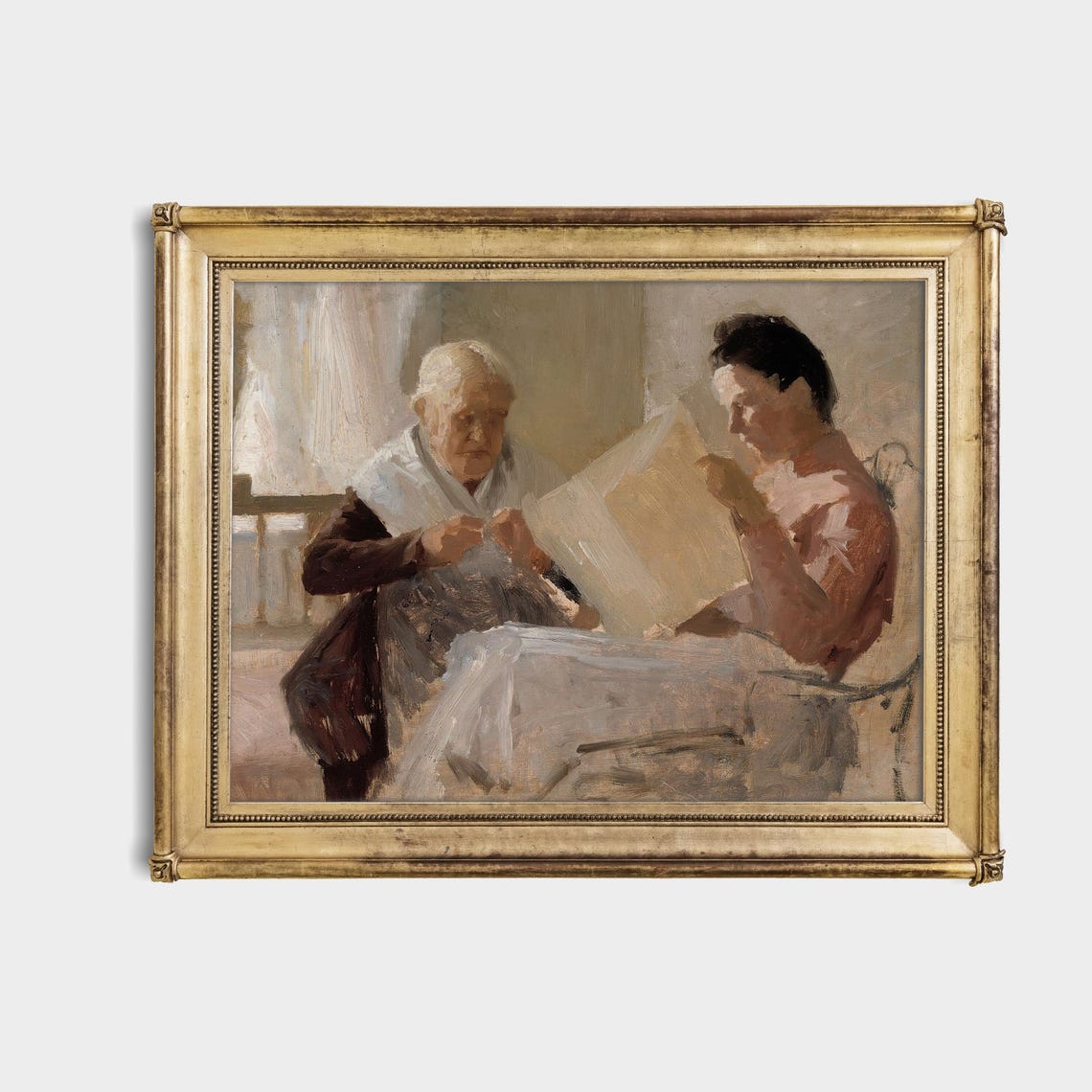 Printed And Shipped Vintage Portrait Painting Antique Woman Portrait Rustic Oil Painting 18th Century Fine Print Two Women Sitting - Image 4