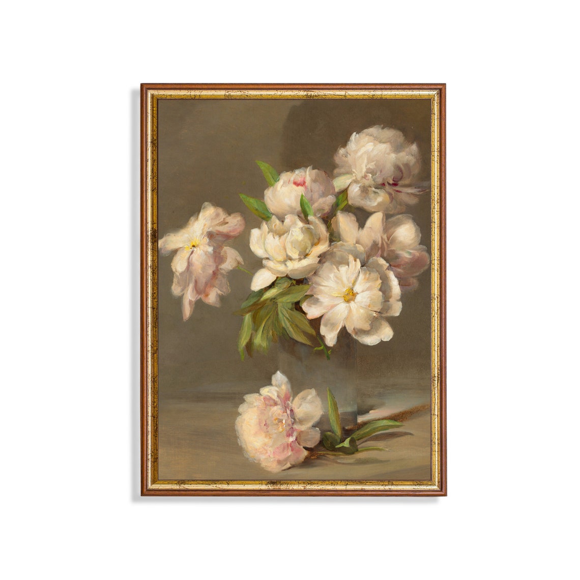 Still Life With Flowers Oil Painting Print Vintage Floral Poster Antique Flower Painting Neutral Prints Farmhouse Wall Art