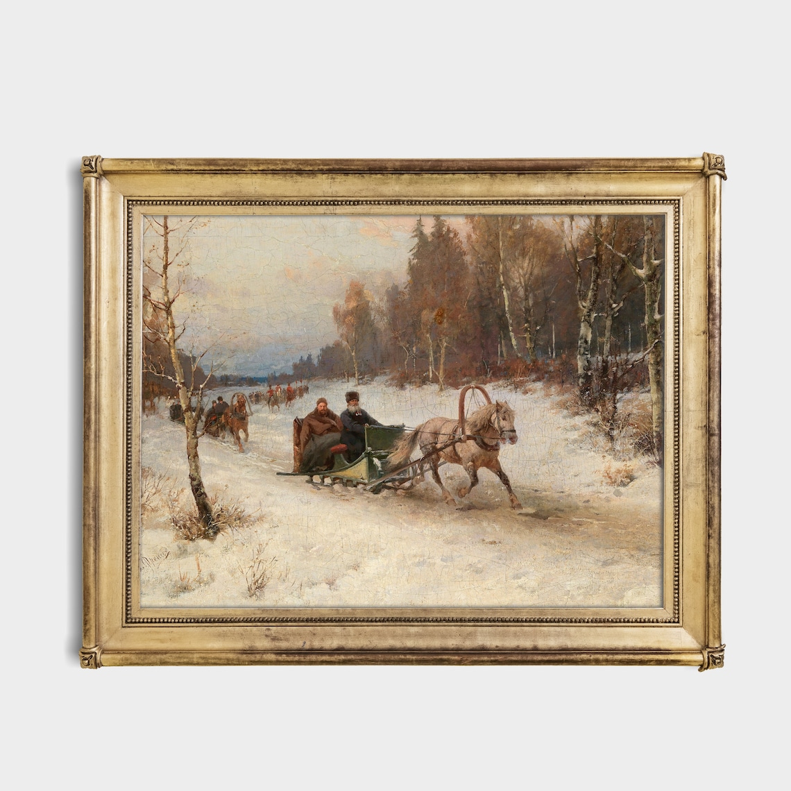 Sleigh Ride in Winter Snow, Vintage Painting Art Print - Image 2