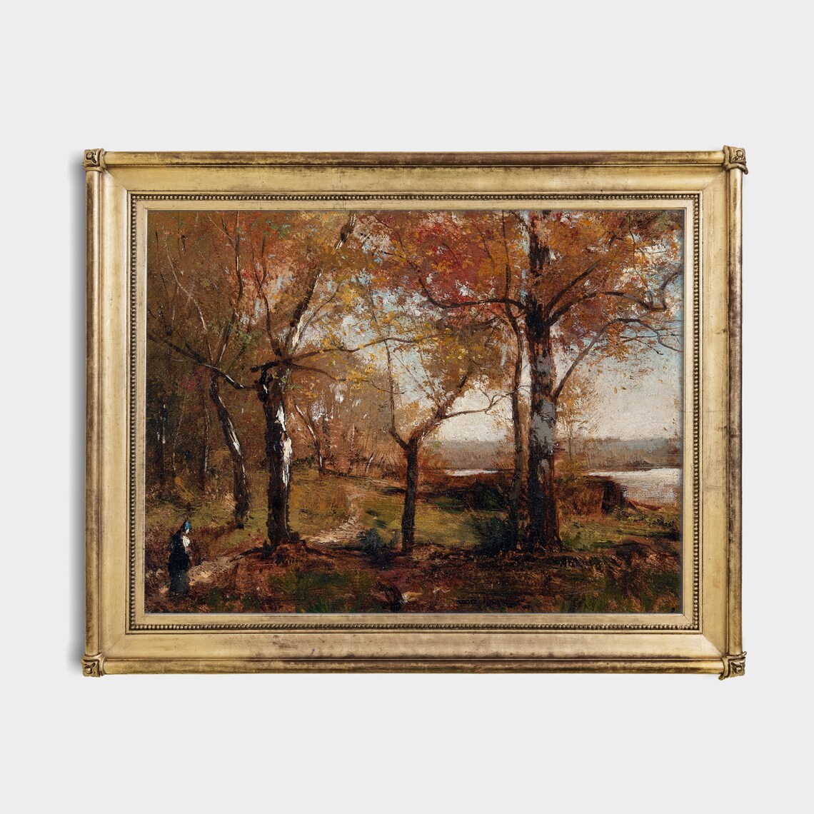 Vintage Autumn Forest Path Figure Fall Landscape Oil Painting Poster - Image 2