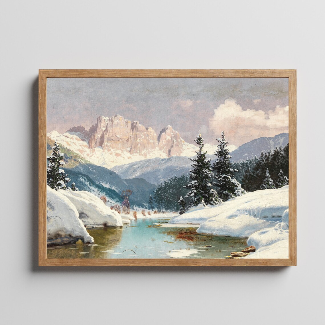 Frozen Alpine Lake Beneath Snowy Peaks Winter Landscape Poster - Image 3
