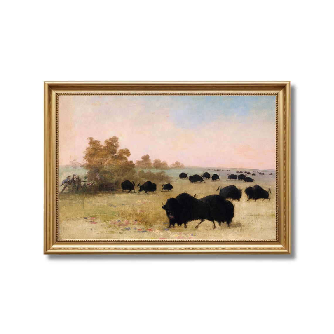 Buffalo Herd on Prairie Hunters American Frontier Wildlife Poster - Image 3