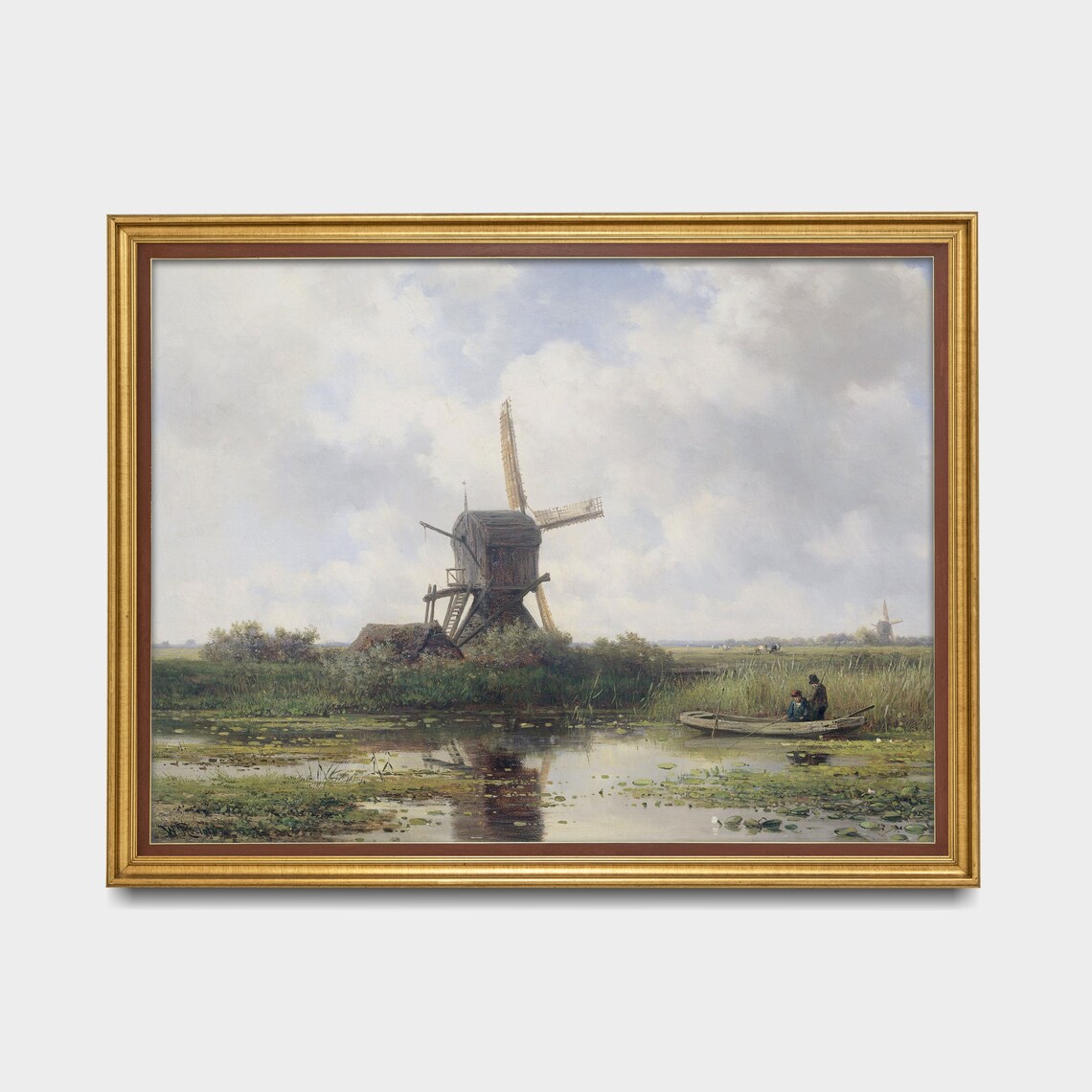 Dutch Wooden Windmill Beside a Canal with Fishermen Vintage Poster - Image 3