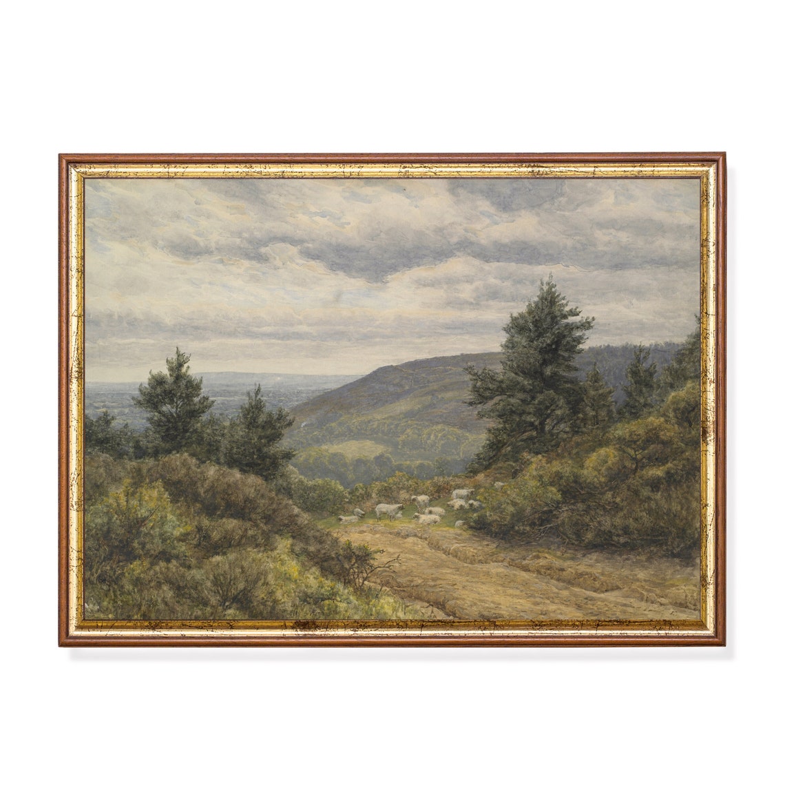 Country Landscape Art Print Vintage Farmhouse Decor Antique Sheep Painting Livingroom Art Oil Painting