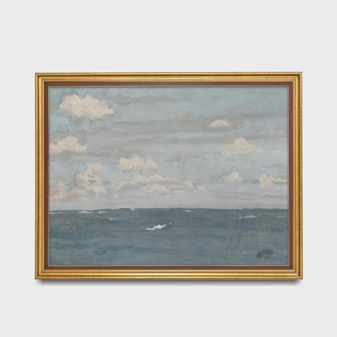 Calm Blue Sea under Cloudy Sky Minimalist Vintage Seascape Poster - Image 2