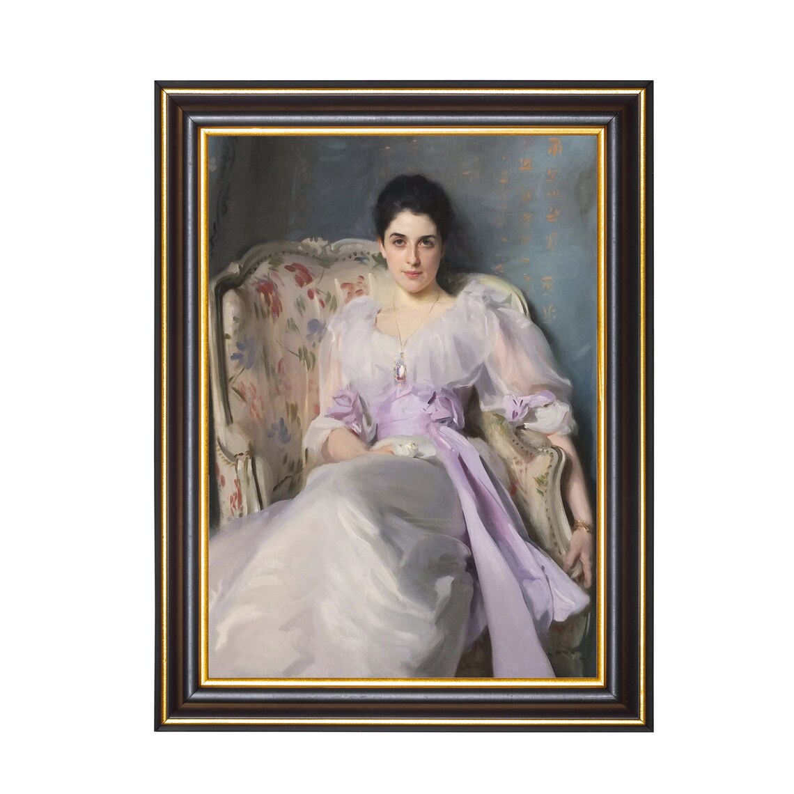 Young Woman in Lavender Gown in Floral Chair Vintage Portrait Poster - Image 2