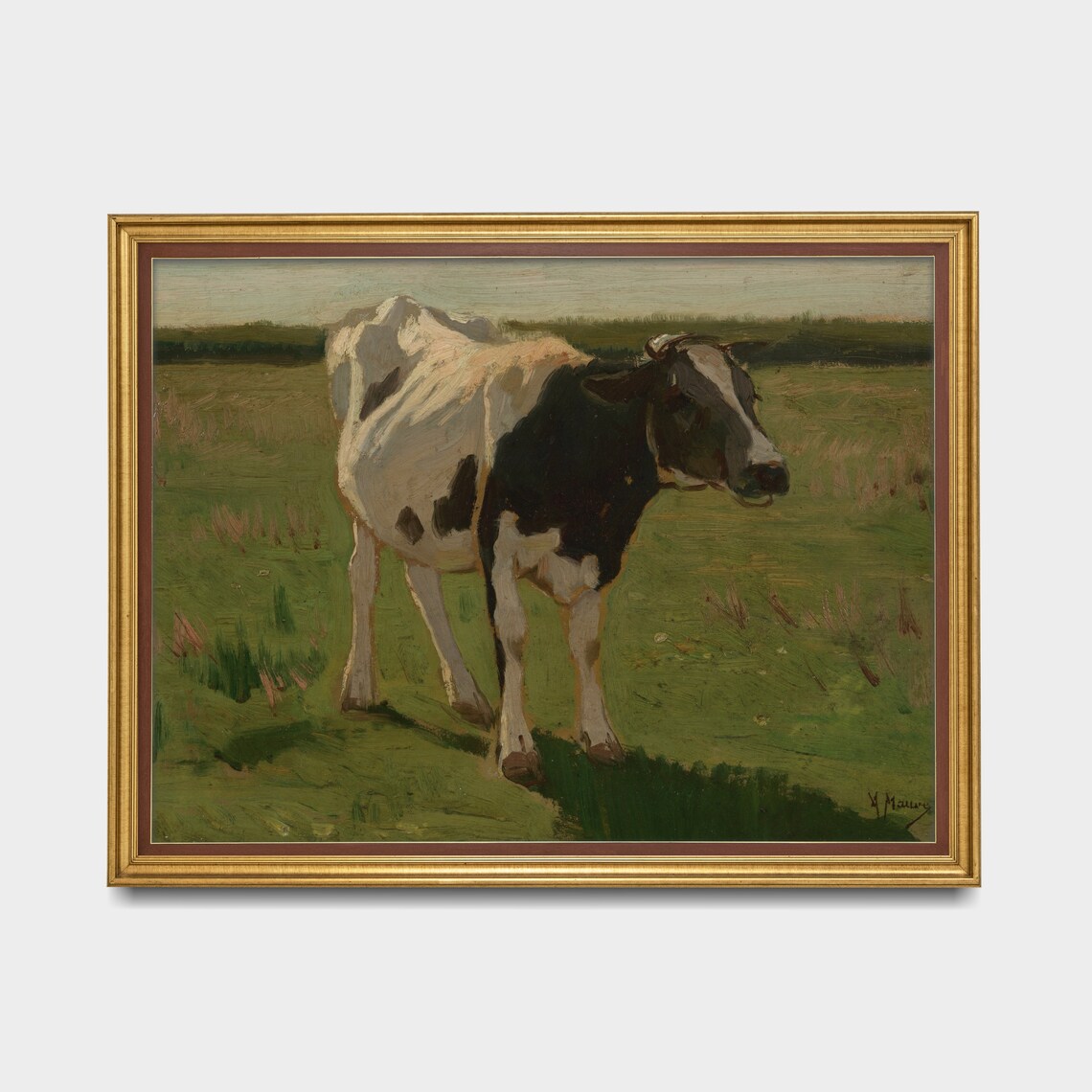 Black and White Cow Standing in a Green Meadow Vintage Poster - Image 4