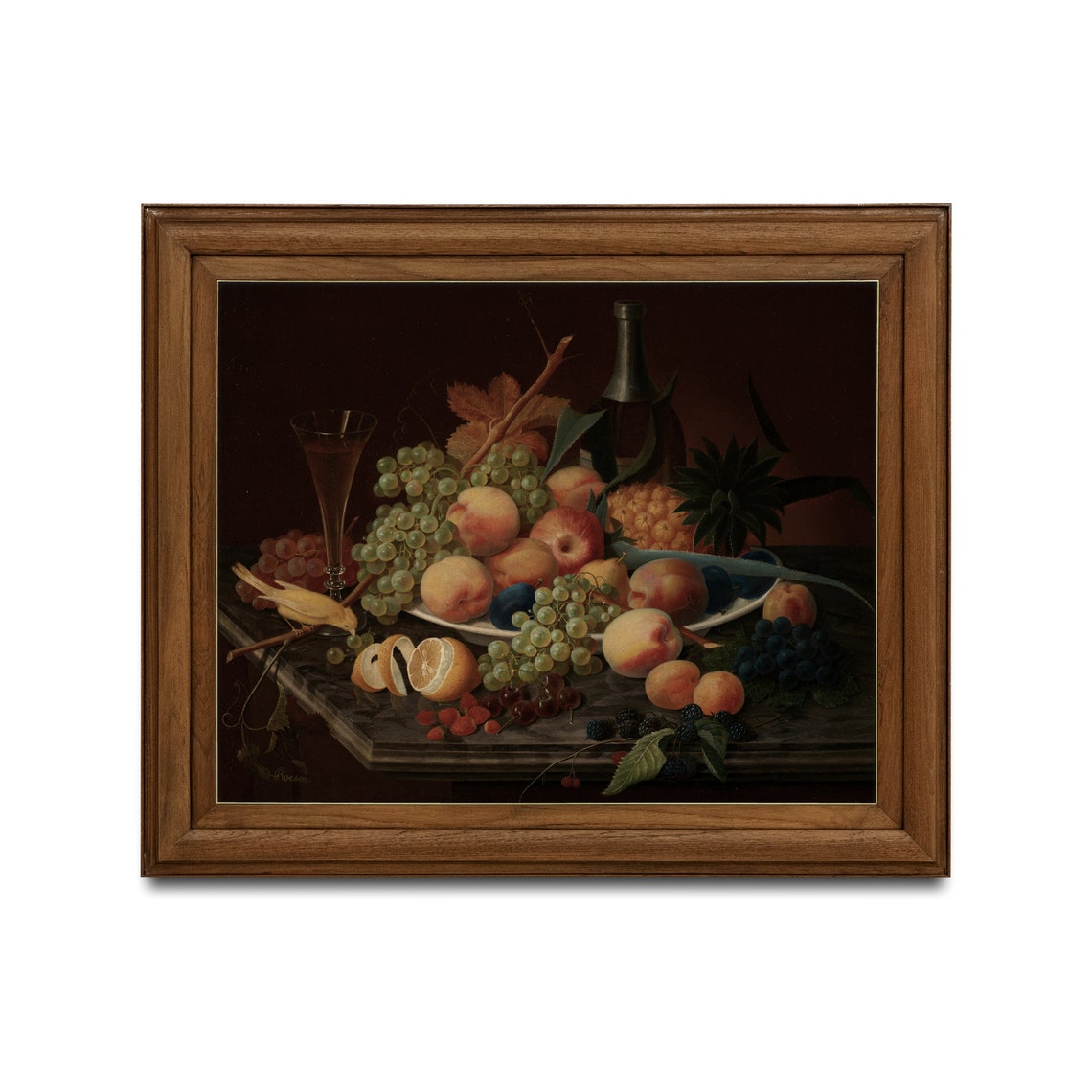 Lavish Fruit Feast with Wine and Pineapple Antique Still Life Poster - Image 3
