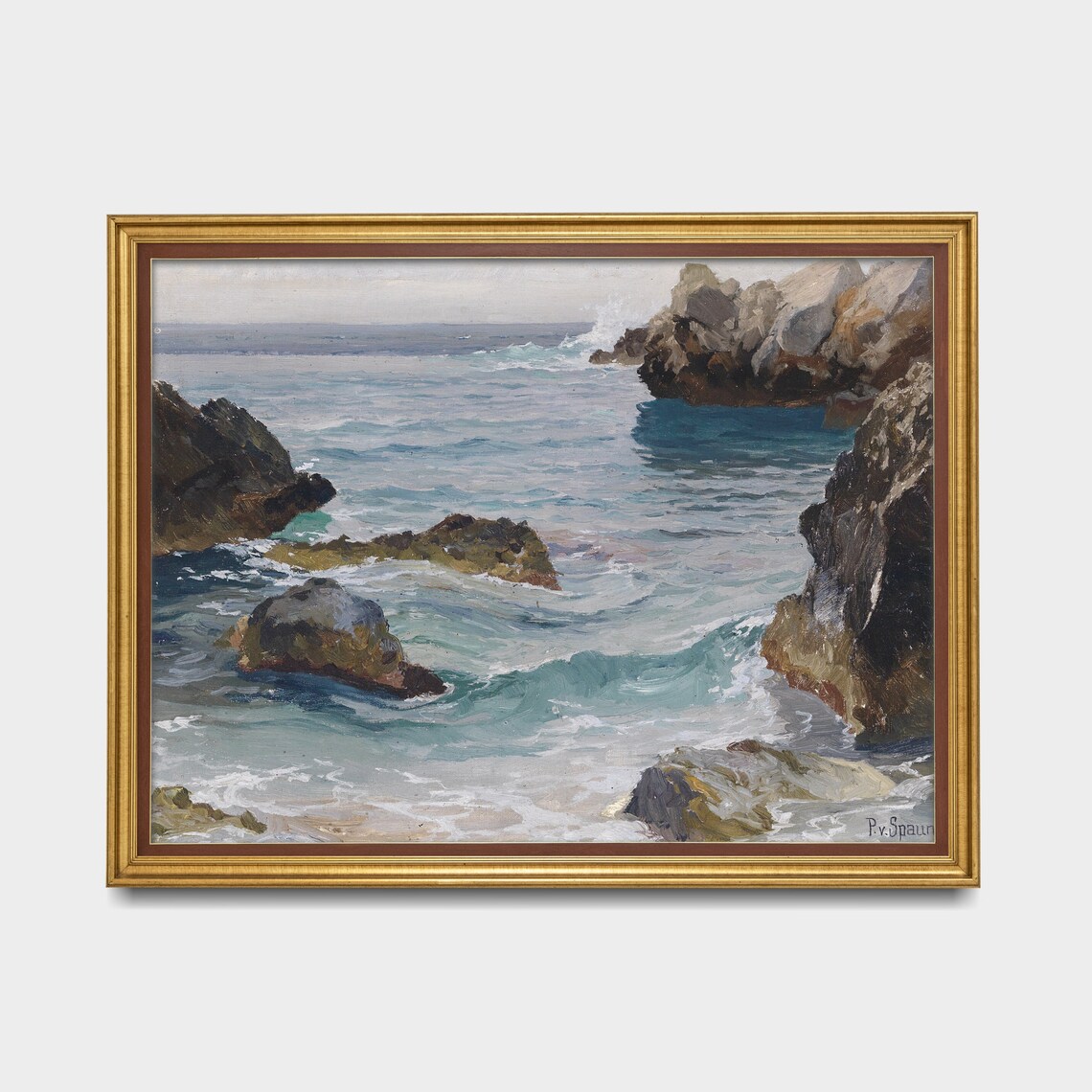 Vintage Seascape Painting, Antique Coastal Art Print - Image 3