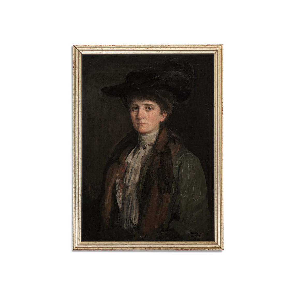 Print And Ship Vintage Portrait Painting Woman Portrait Lady With A Hat Antique Woman Painting Fine Art Mailed Art - Image 3