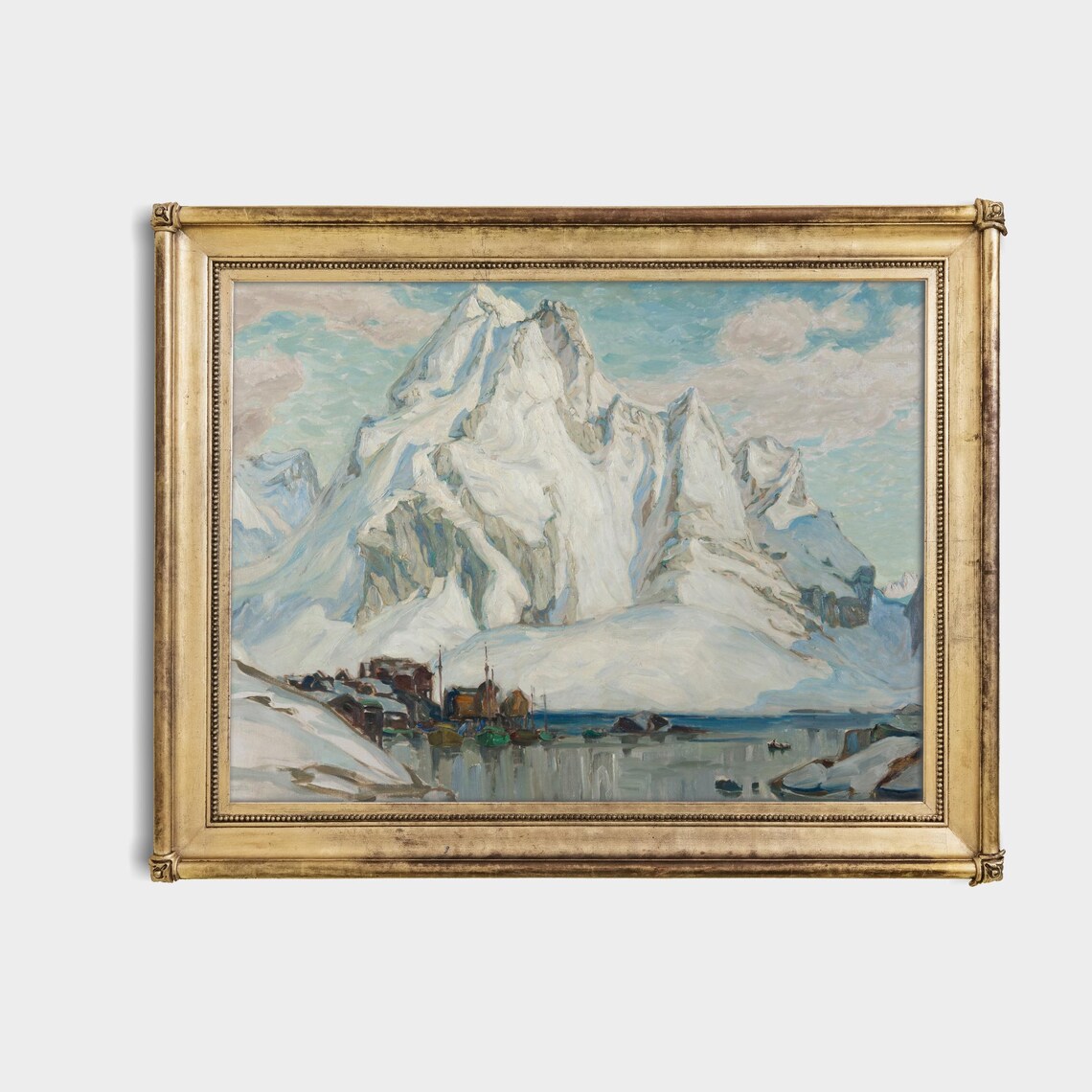 Snowy Alpine Peaks Fishing Boats Nordic Winter Landscape Poster - Image 4