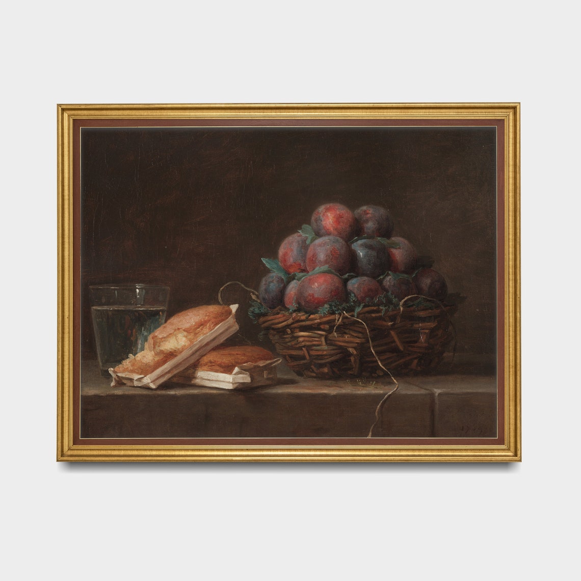 Basket Of Plums With Bread And Glass Vintage Still Life Poster - Image 3