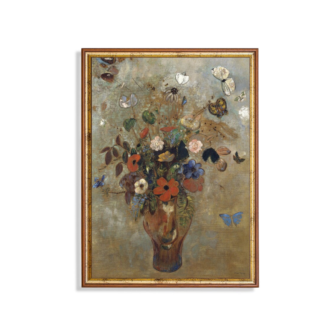 Wildflower Bouquet with Butterflies Antique Floral Still Life Poster