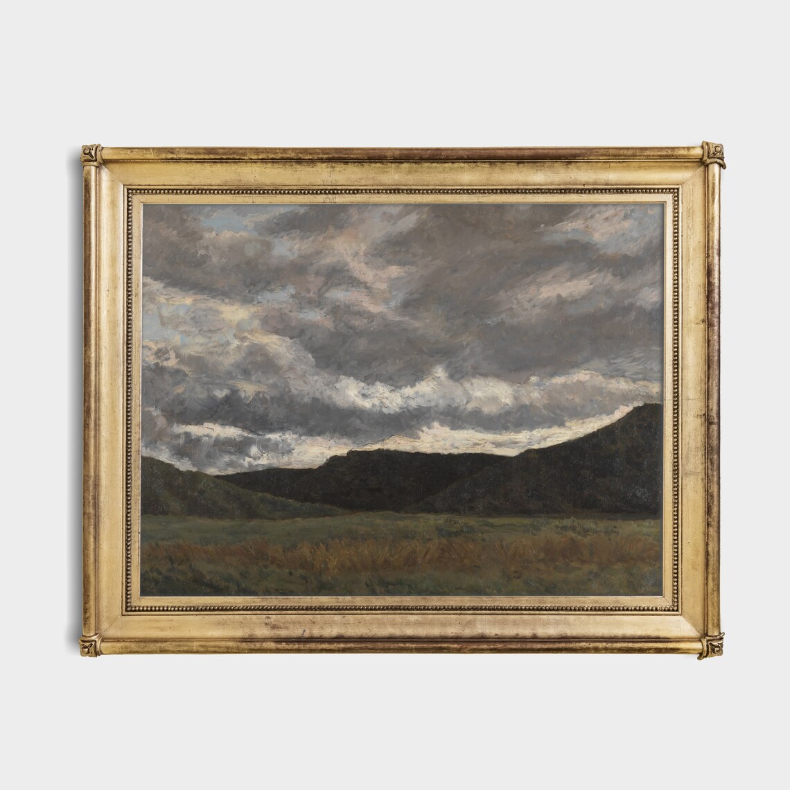 Stormy Mountain Meadow Vintage Landscape Painting Moody Sky Poster - Image 2