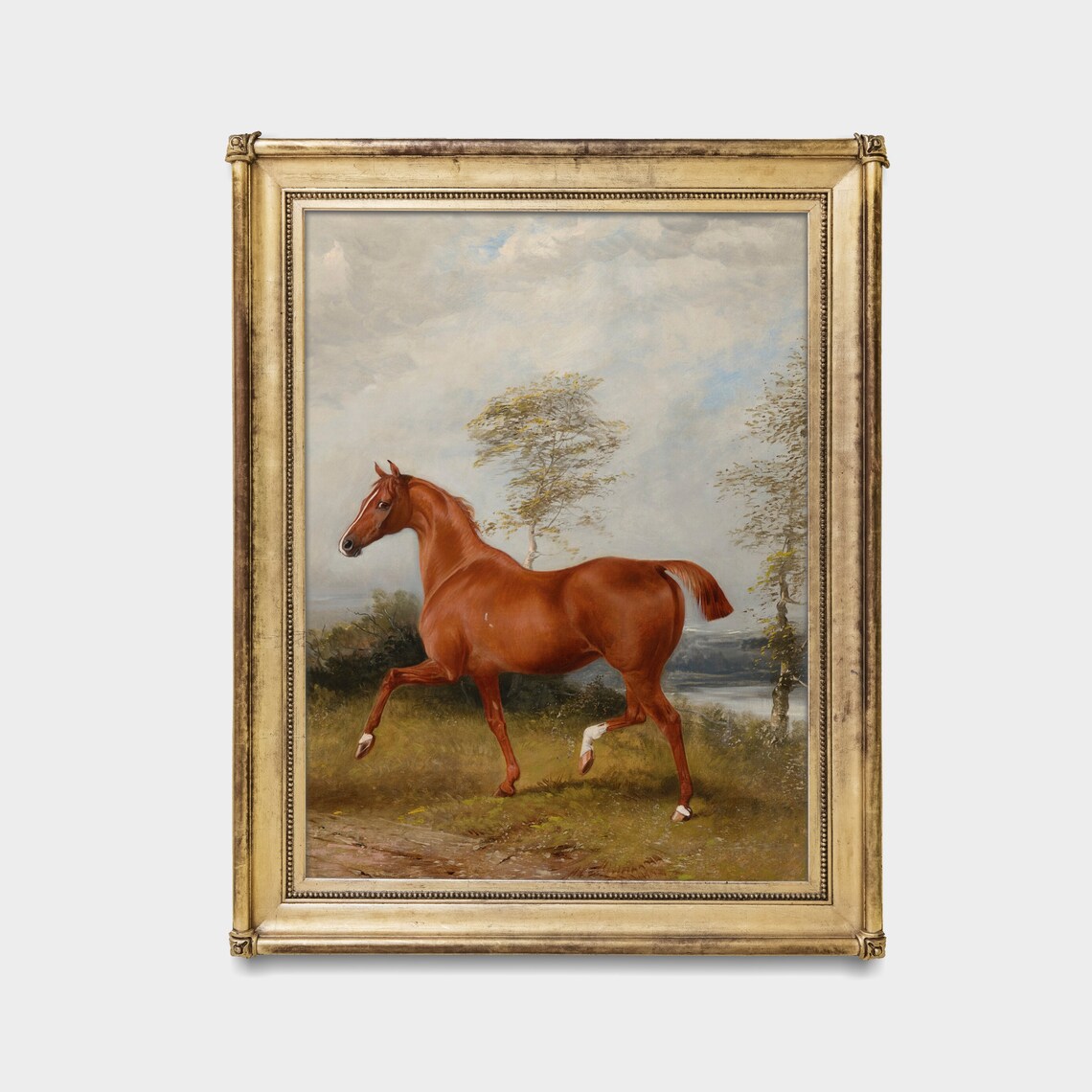 Chestnut Horse Trotting Across a Meadow Vintage Equestrian Poster - Image 3