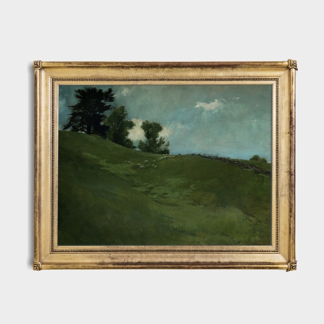 Moody Green Hillside Landscape Tonalist Country Painting Print - Image 4