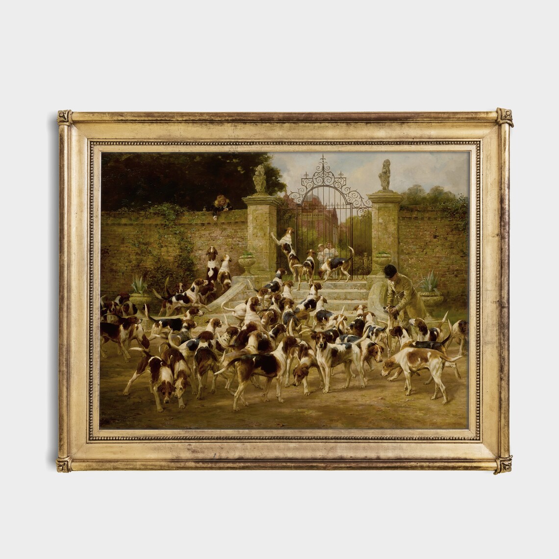 Foxhound Pack Kennel Courtyard Antique Hunting Dog Oil Painting Poster - Image 4