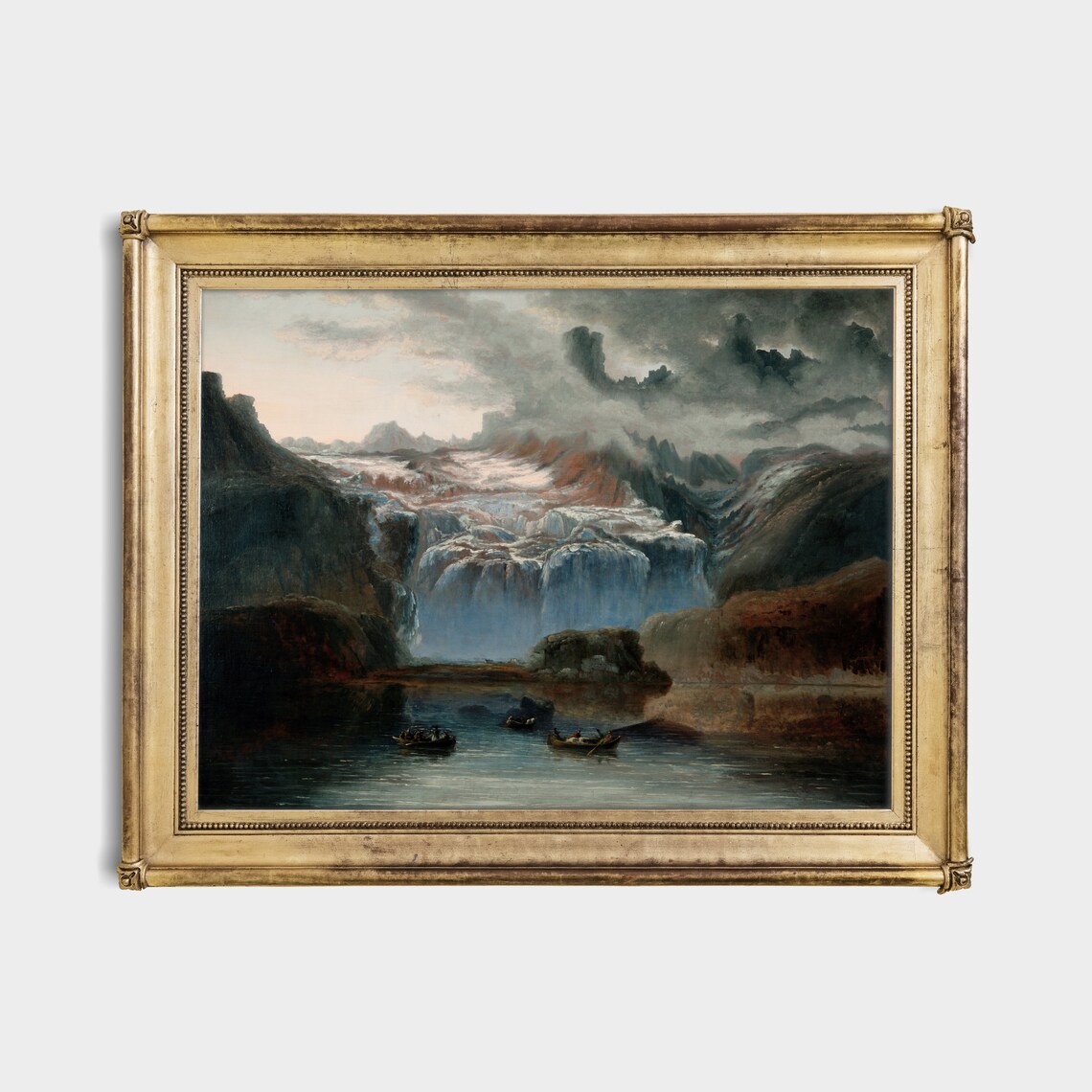 Misty Mountain Waterfalls With Rowboats on a Still Lake Poster - Image 4