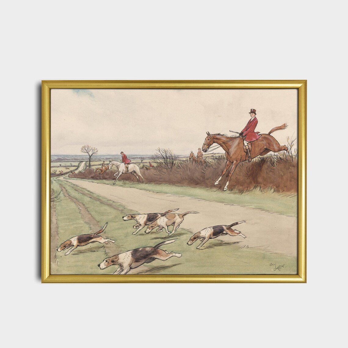 English Fox Hunting Scene Riders and Hounds Vintage Equestrian Poster - Image 2