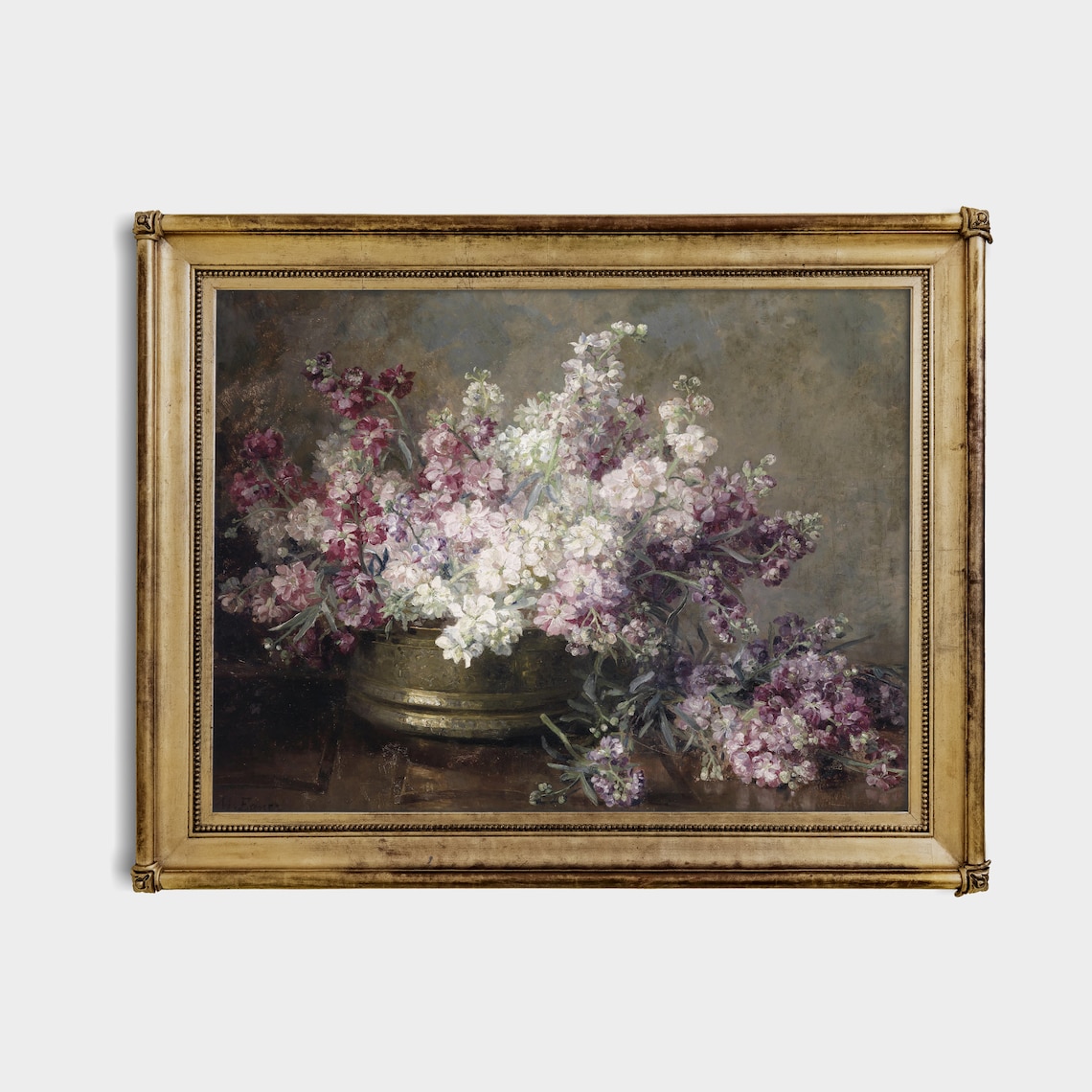 Moody Stock Flower Bouquet Oil Still Life Vintage Floral Poster - Image 3