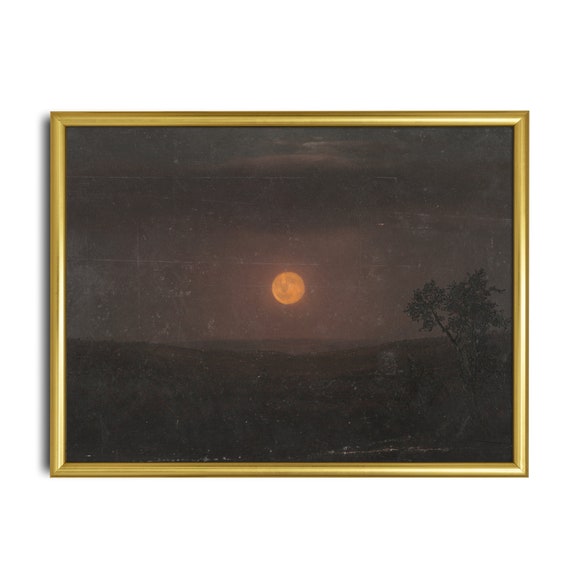 Print And Ship Vintage Moonlight Painting Antique Landscape Print Moody Rustic Fine Art Print Mailed Art Farmhouse Decor