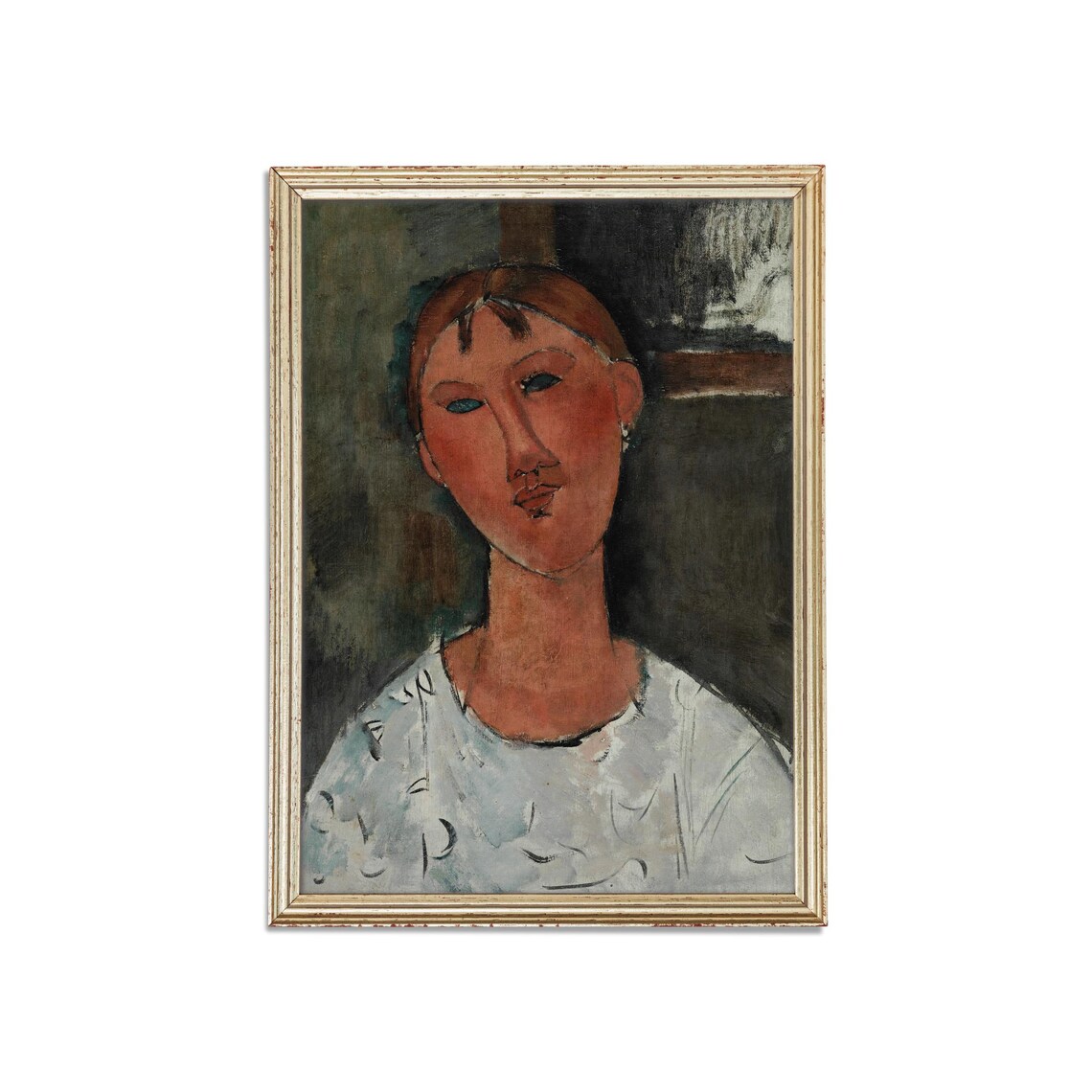 Modigliani Style Portrait Of A Woman In White Vintage Poster - Image 3